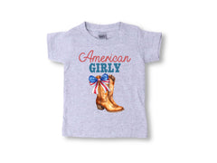 American Girly Toddler Shirt  - 4th of July Kids Tee - Cowgirl Youth T-Shirt - Retro Fourth of July - Cute American Flag Bodysuit