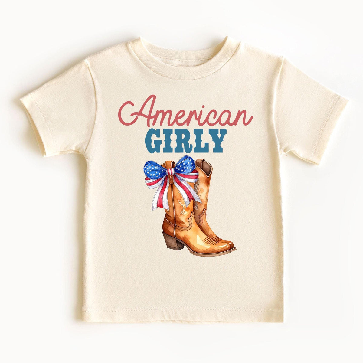 American Girly Toddler Shirt  - 4th of July Kids Tee - Cowgirl Youth T-Shirt - Retro Fourth of July - Cute American Flag Bodysuit