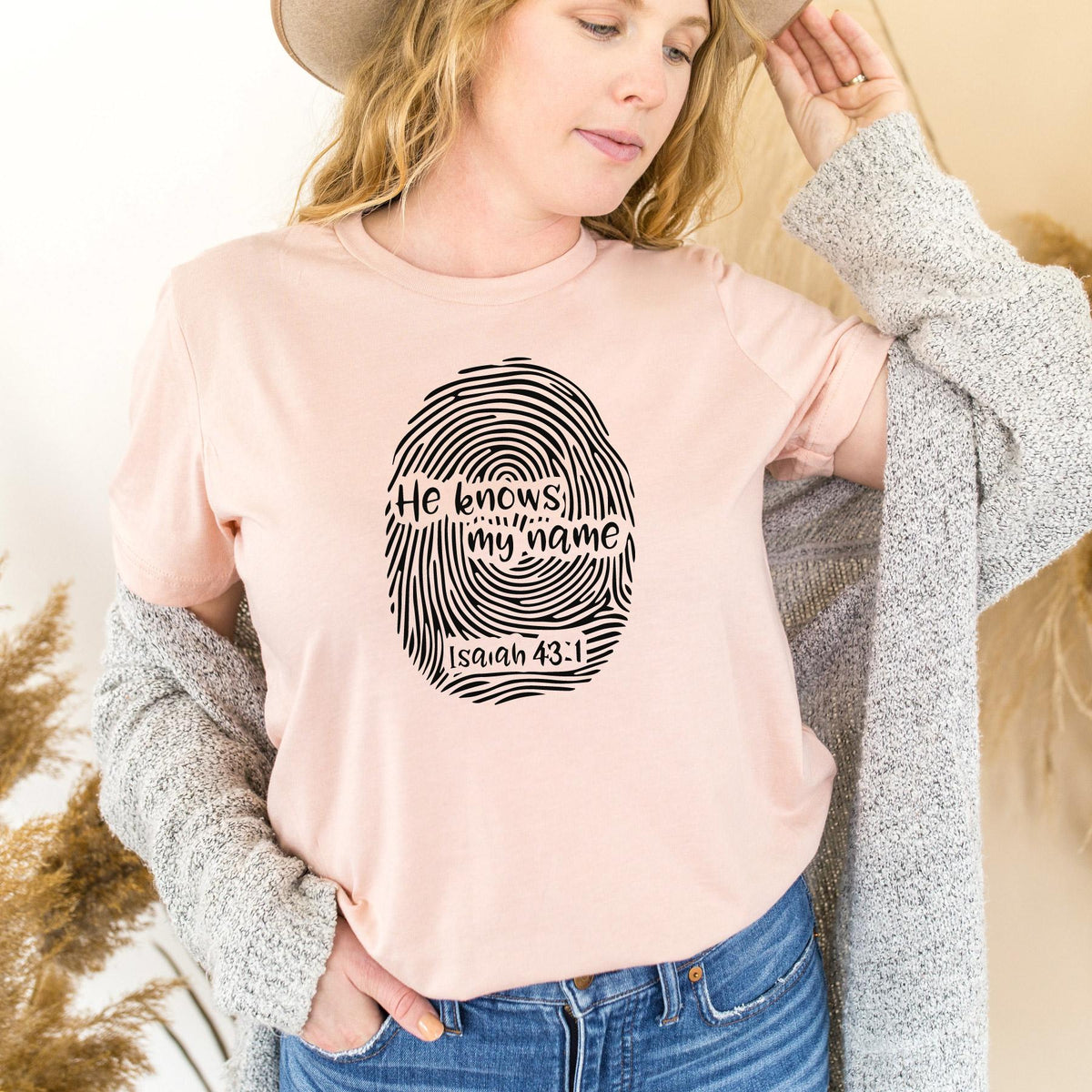 Christian Shirt He Knows My Name Tee Christian Shirt Religious Tee Fingerprint Shirt Isaiah 43:1 Bible Verse Shirt God Love Tee Gift for Her