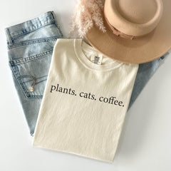 Comfort Colors® Plants Cats Coffee Shirt - Plant Mom Gardener Shirt - Cats and Coffee