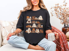 Comfort Colors Ghost Reading Shirt -Halloween Bookshelf Shirt - Book Club Spooky Shirt - Book Lover Gift - Ghost Reading Tee - Reader Gift