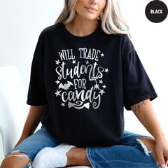 Comfort Colors® Teacher Shirt, Will Trade Students for Candy Shirt, Funny Teacher Halloween T-Shirt, Kindergarten Teacher Shirt