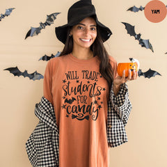 Comfort Colors® Teacher Shirt, Will Trade Students for Candy Shirt, Funny Teacher Halloween T-Shirt, Kindergarten Teacher Shirt
