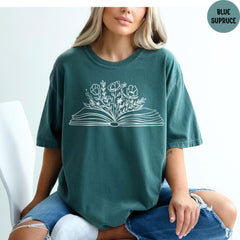 Book Lover Comfort Colors® Shirt, Reader Shirt, Reading T-Shirt, Book Flower Graphic Tee, Book Lover Shirt, Librarian Shirt
