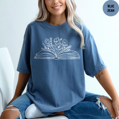 Book Lover Comfort Colors® Shirt, Reader Shirt, Reading T-Shirt, Book Flower Graphic Tee, Book Lover Shirt, Librarian Shirt