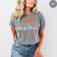 Comfort Colors® Custom Fall Teacher Shirt, Custom Halloween Teacher Shirt, Coquette Pumpkin Shirt, Teacher Custom Shirt