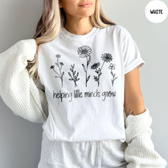 Comfort Colors® Teacher Shirt, Helping Little Minds Grow Shirt, Teacher Flower Shirt, Cute Shirt for Teachers, Floral Teacher Shirt