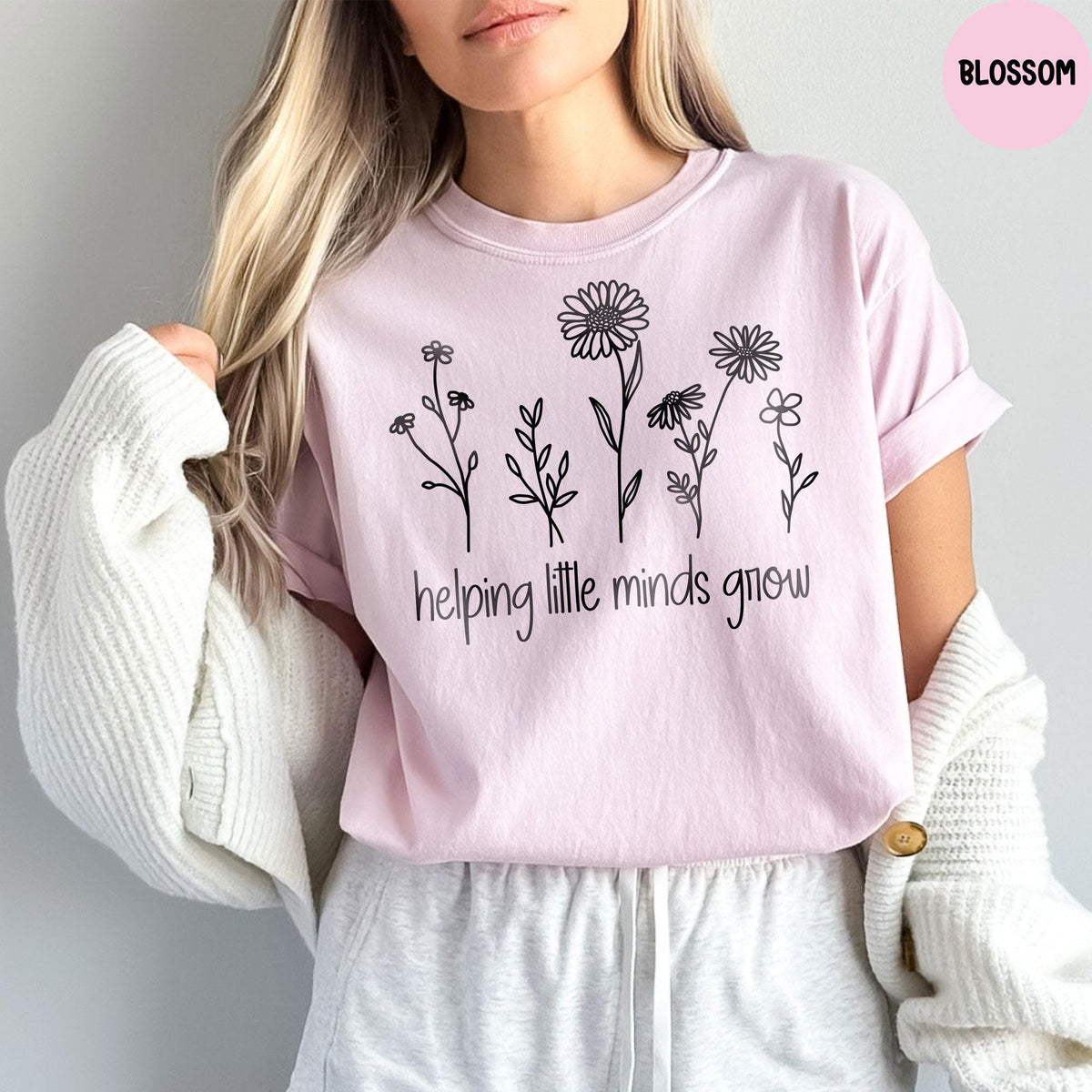 Comfort Colors® Teacher Shirt, Helping Little Minds Grow Shirt, Teacher Flower Shirt, Cute Shirt for Teachers, Floral Teacher Shirt