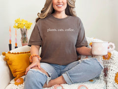 Comfort Colors® Plants Cats Coffee Shirt - Plant Mom Gardener Shirt - Cats and Coffee