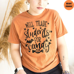 Comfort Colors® Teacher Shirt, Will Trade Students for Candy Shirt, Funny Teacher Halloween T-Shirt, Kindergarten Teacher Shirt