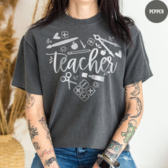 Teacher Heart Shirt Comfort Colors®, Cute Teacher Shirt, Science Heart Shirt, Gift For Teacher, Back To School Shirt