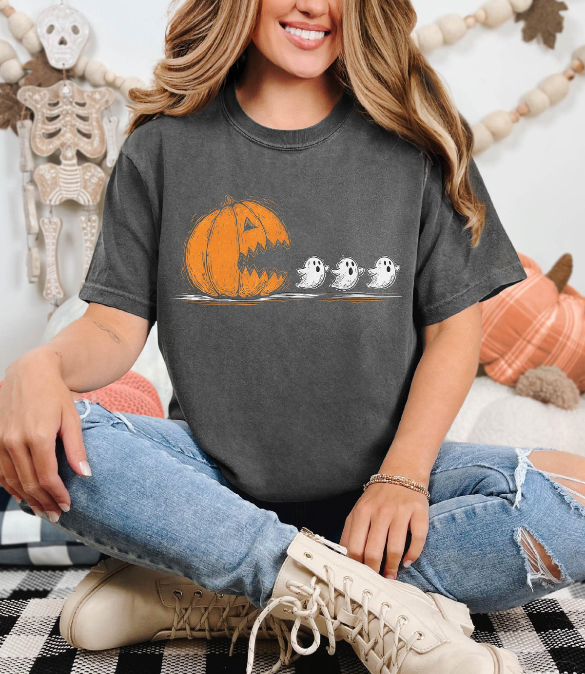 Comfort Colors Pumpkin Ghost Shirt - Spooky Ghost Shirt - Fall Pumpkin Shirt - Funny Halloween Ghost Shirt - Funny Pumpkin Shirt