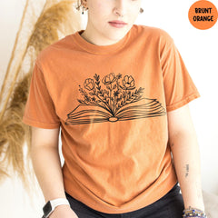 Book Lover Comfort Colors® Shirt, Reader Shirt, Reading T-Shirt, Book Flower Graphic Tee, Book Lover Shirt, Librarian Shirt