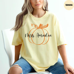 Comfort Colors® Custom Fall Teacher Shirt, Custom Halloween Teacher Shirt, Coquette Pumpkin Shirt, Teacher Custom Shirt