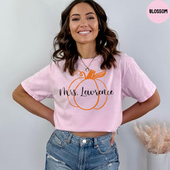 Comfort Colors® Custom Fall Teacher Shirt, Custom Halloween Teacher Shirt, Coquette Pumpkin Shirt, Teacher Custom Shirt