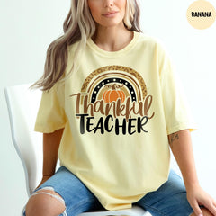 Comfort Colors® Thanksgiving Teacher Shirt, Thankful Rainbow Pumpkin Shirt, Thanksgiving Teacher Gift, Teacher Thankful Shirt