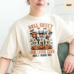Comfort Colors® Bull Sheet Cow Lover Club T-Shirt, Cows Halloween Shirt, Funny Cow Halloween Shirts, Spooky Season Shirt