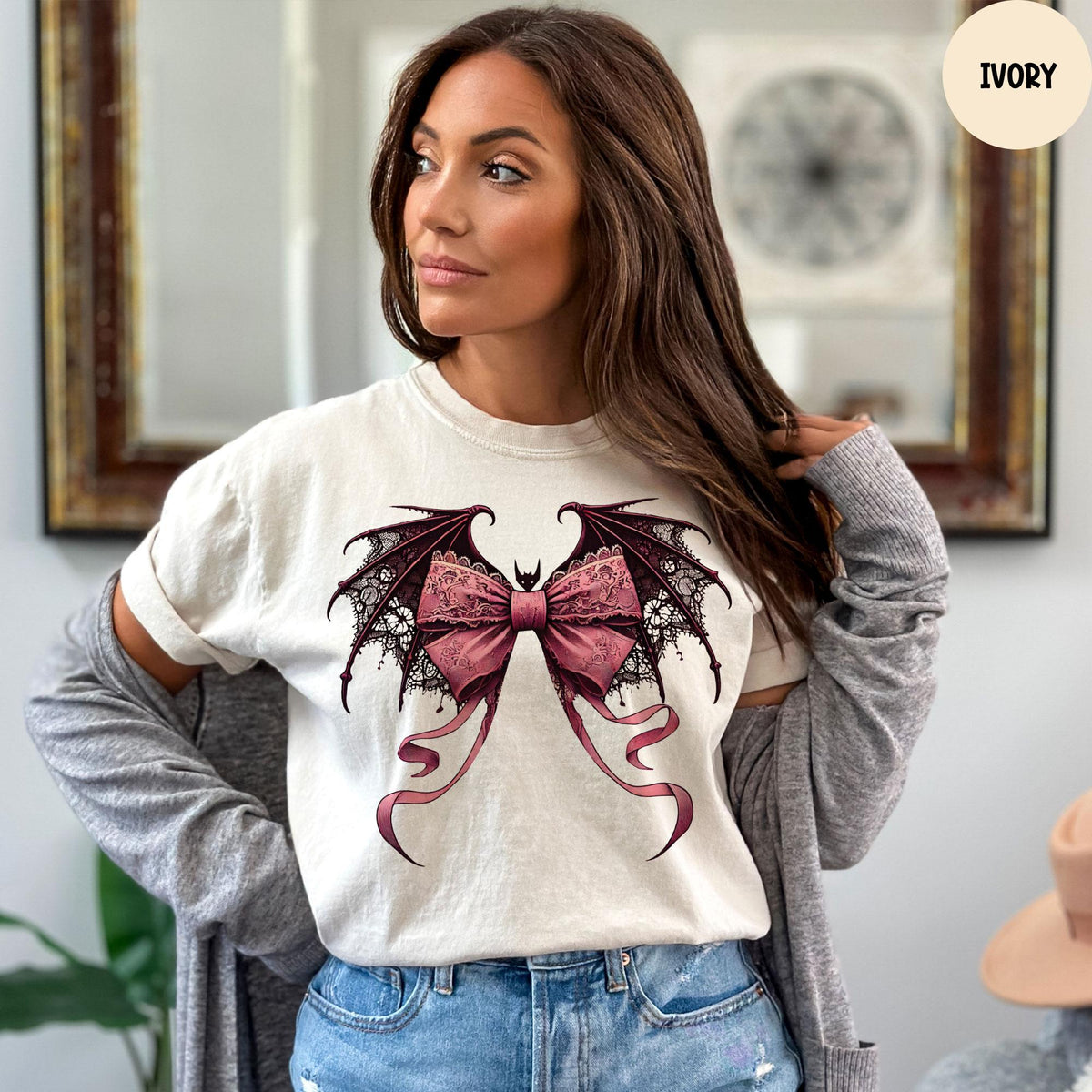 Comfort Colors® Coquette Halloween Shirt, Gothic Bow T-Shirt, Coquette Shirt, Gothic Shirt, Halloween Gift, Witchy Halloween Shirt