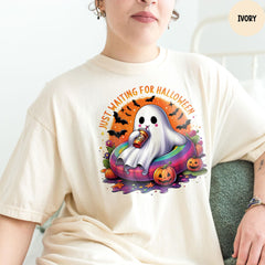 Comfort Colors® Just Waiting for Halloween Shirt, Funny Halloween Shirt, Spooky Fall Graphic Shirt, Funny Spooky Pumpkin Graphic Tee