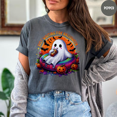 Comfort Colors® Just Waiting for Halloween Shirt, Funny Halloween Shirt, Spooky Fall Graphic Shirt, Funny Spooky Pumpkin Graphic Tee