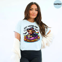 Just Waiting for Halloween Comfort Colors® Shirt, Funny Spooky Shirt, Spooky Fall Graphic Shirt, Retro Halloween Womens Shirt