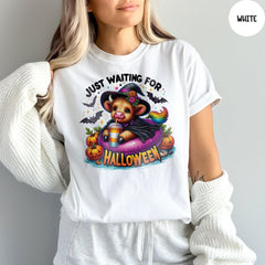 Just Waiting for Halloween Comfort Colors® Shirt, Funny Spooky Shirt, Spooky Fall Graphic Shirt, Retro Halloween Womens Shirt