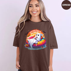 Comfort Colors® Just Waiting for Halloween Shirt, Halloween Shirt, Funny Ghost Pumpkin Shirt, Spooky Fall Graphic Shirt