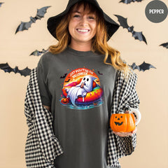 Comfort Colors® Just Waiting for Halloween Shirt, Halloween Shirt, Funny Ghost Pumpkin Shirt, Spooky Fall Graphic Shirt