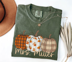 Personalized Fall Comfort Colors®  Teacher Shirt - Autumn T-Shirt for Teachers - Plaid Pattern Pumpkin Teaching Tee - Fall Shirt