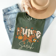 Comfort Colors® Fall Nurse Shirt - Autumn T-Shirt for Registered Nurse - Personalized Nurse Pumpkin Shirt - Coquette Nurse Tee