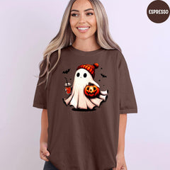 Comfort Colors® Cute Ghost Tshirt, Ghost Halloween Gift, Ghost Ice Coffee Shirt, Spooky Season Shirt, Funny Pumpkin Shirt