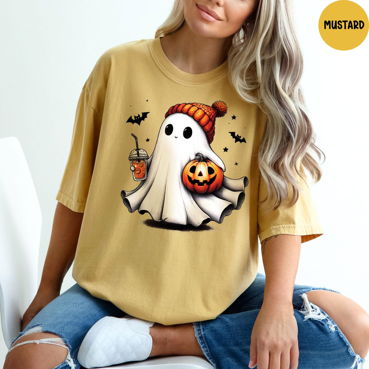 Comfort Colors® Cute Ghost Tshirt, Ghost Halloween Gift, Ghost Ice Coffee Shirt, Spooky Season Shirt, Funny Pumpkin Shirt