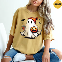 Comfort Colors® Cute Ghost Tshirt, Ghost Halloween Gift, Ghost Ice Coffee Shirt, Spooky Season Shirt, Funny Pumpkin Shirt