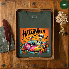Comfort Colors® Just Waiting for Halloween Shirt, Halloween Tee, Funny Halloween Shirt, Funny Skeleton Pumpkin Shirt