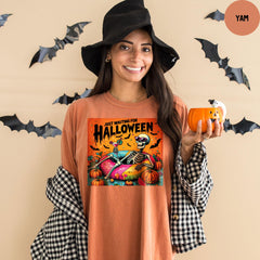 Comfort Colors® Just Waiting for Halloween Shirt, Halloween Tee, Funny Halloween Shirt, Funny Skeleton Pumpkin Shirt