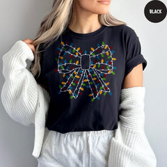 Comfort Colors® Christmas Light Bow Shirt, Christmas Shirt, Christmas Lights Coquette Bow Shirt, Cute Christmas Gift