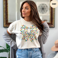 Comfort Colors® Christmas Light Bow Shirt, Christmas Shirt, Christmas Lights Coquette Bow Shirt, Cute Christmas Gift