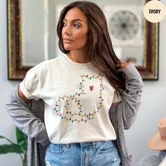 Comfort Colors® Cat Christmas Lights Shirt, Cute Cat Christmas Shirt, Cat Mom Christmas Gift, Funny Christmas T-Shirt, Cat Mom Shirt