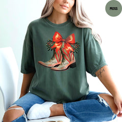 Comfort Colors® Christmas Cowboy Boots Shirt, Cowboy Boots T-Shirt, Cowgirl Boots Christmas Shirt, Cowgirl Gift T-Shirt