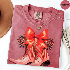 Comfort Colors® Christmas Cowboy Boots Shirt, Cowboy Boots T-Shirt, Cowgirl Boots Christmas Shirt, Cowgirl Gift T-Shirt