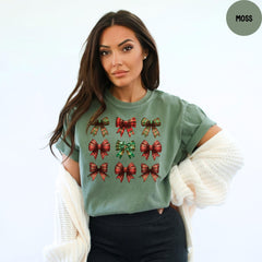 Comfort Colors® Christmas Bows T-Shirt, Christmas Shirt, Coquette Bow Christmas Shirt, Christmas Trending Womens Shirt