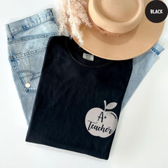 Comfort Colors® A+ Teacher Shirt, Kindergarten Teacher Gift, Apple Teacher Tshirt ,Back to School Teacher T-Shirt, Apple Pocket Shirt