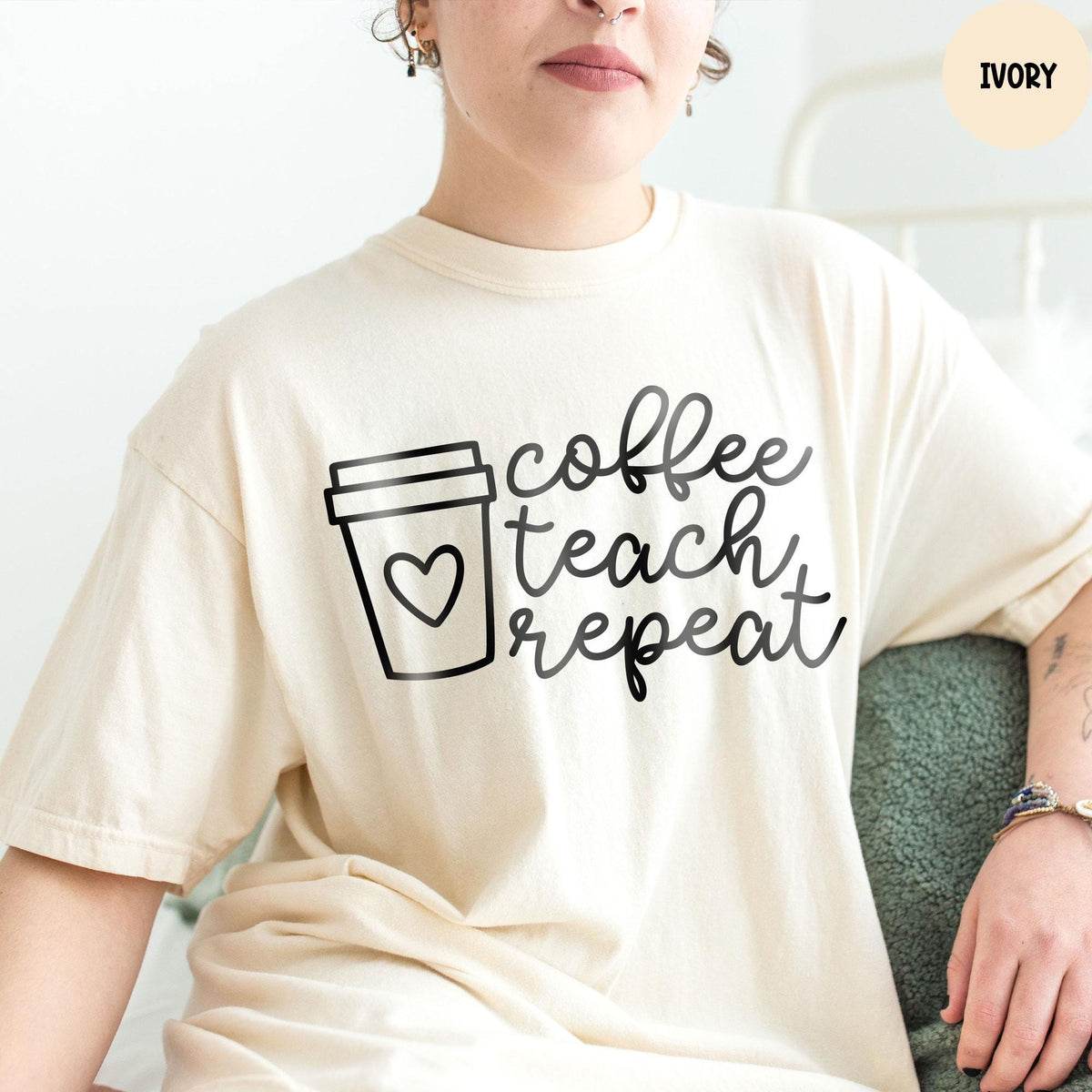 Comfort Colors® Coffee Teach Repeat Shirt, Kindergarten Teacher, Back To School, Teacher Gift, Coffee Lovers Shirt, Funny Teacher Shirt
