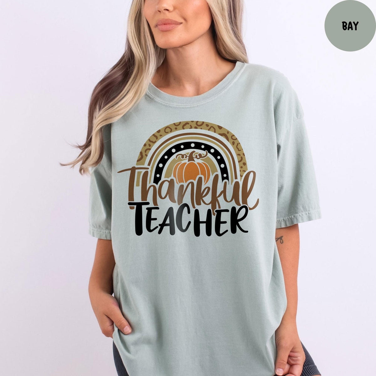 Comfort Colors® Thanksgiving Teacher Shirt, Thankful Rainbow Pumpkin Shirt, Thanksgiving Teacher Gift, Teacher Thankful Shirt
