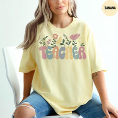 Comfort Colors® Flower Teacher Shirt, Back to School Gift, Teacher Appreciation, Floral Teacher Shirt, Gift for Teacher