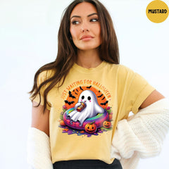 Comfort Colors® Just Waiting for Halloween Shirt, Funny Halloween Shirt, Spooky Fall Graphic Shirt, Funny Spooky Pumpkin Graphic Tee