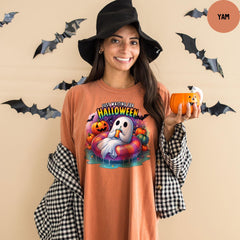 Comfort Colors® Just Waiting For Halloween T-Shirt, Spooky Summer Shirt, Spooky Fall Graphic Shirt, Retro Halloween Womens Shirt