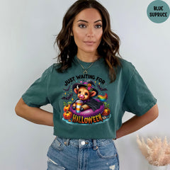 Just Waiting for Halloween Comfort Colors® Shirt, Funny Spooky Shirt, Spooky Fall Graphic Shirt, Retro Halloween Womens Shirt