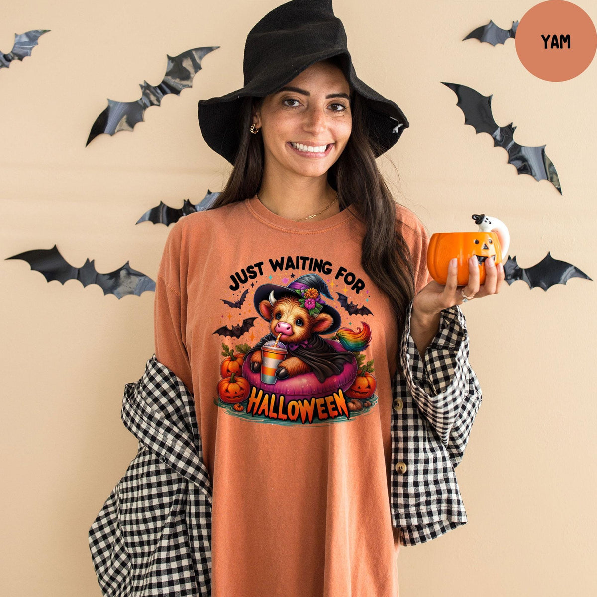 Just Waiting for Halloween Comfort Colors® Shirt, Funny Spooky Shirt, Spooky Fall Graphic Shirt, Retro Halloween Womens Shirt