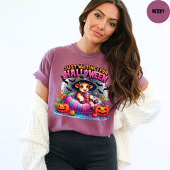Comfort Colors® Just Waiting for Halloween Shirt, Funny Halloween Shirt, Spooky Fall Graphic Shirt, Cute Halloween T-shirt